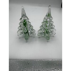 Vintage Crystal Christmas Tree Modern Art Glass Green Ribbon Silvestri 6" EUC A4